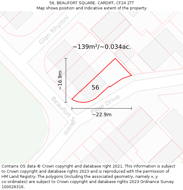 56, BEAUFORT SQUARE, CARDIFF, CF24 2TT: Plot and title map
