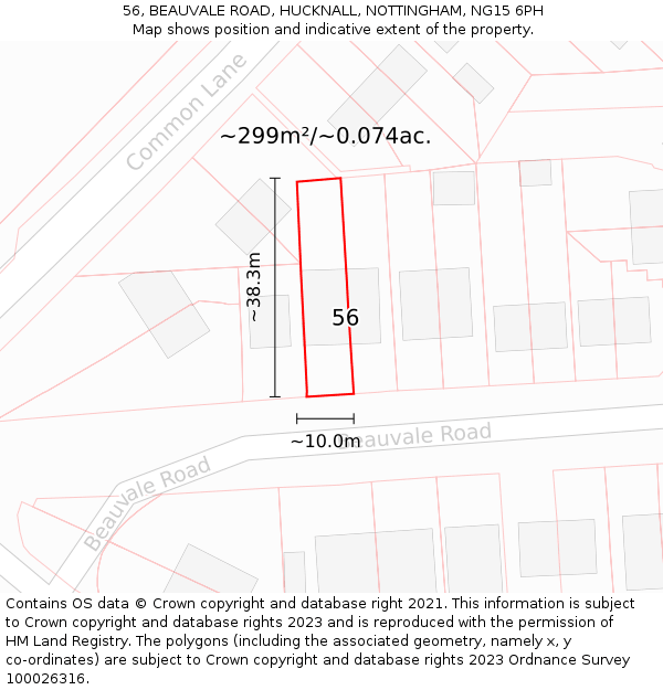 56, BEAUVALE ROAD, HUCKNALL, NOTTINGHAM, NG15 6PH: Plot and title map