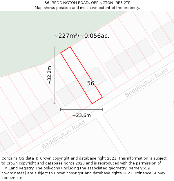 56, BEDDINGTON ROAD, ORPINGTON, BR5 2TF: Plot and title map