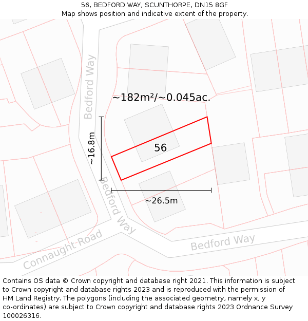 56, BEDFORD WAY, SCUNTHORPE, DN15 8GF: Plot and title map