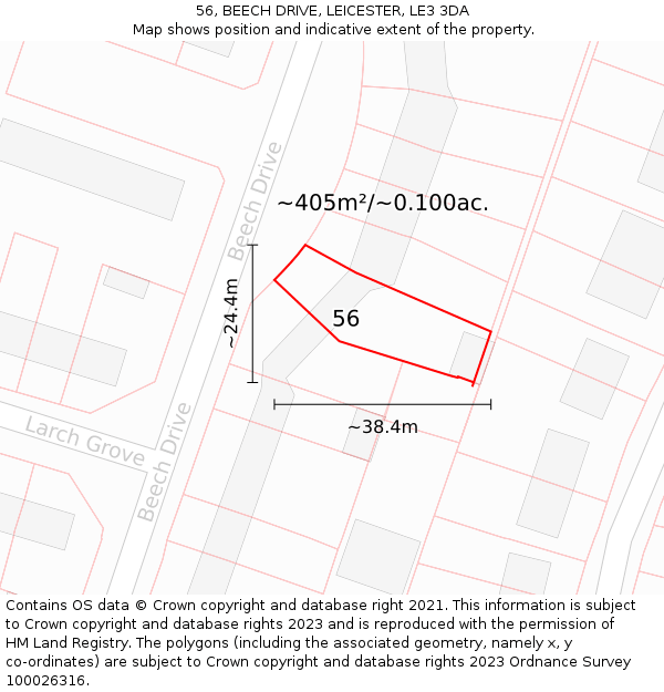 56, BEECH DRIVE, LEICESTER, LE3 3DA: Plot and title map