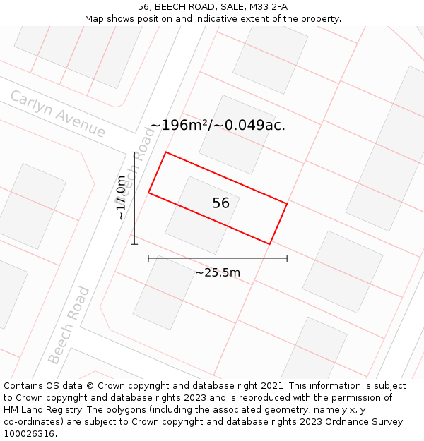 56, BEECH ROAD, SALE, M33 2FA: Plot and title map