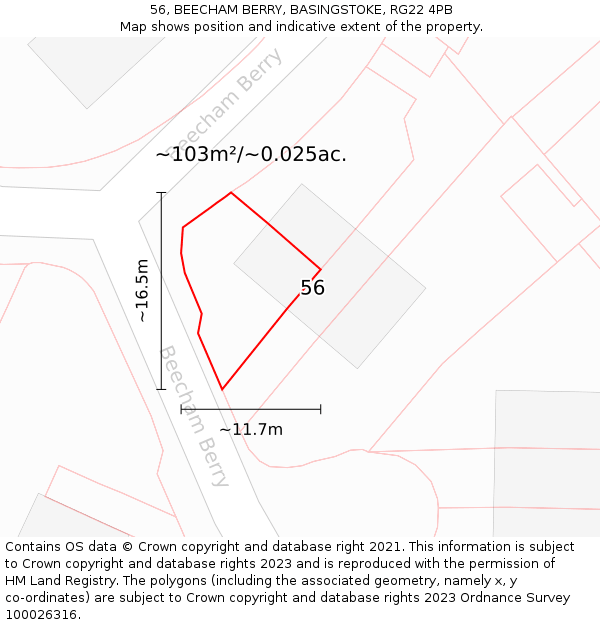56, BEECHAM BERRY, BASINGSTOKE, RG22 4PB: Plot and title map