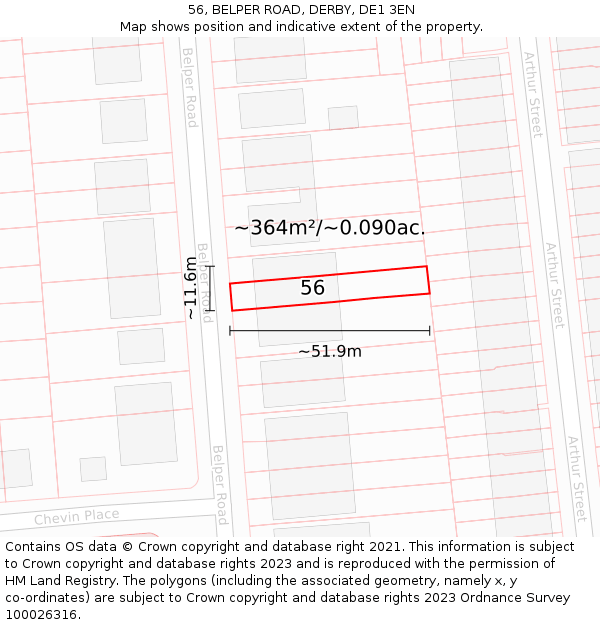 56, BELPER ROAD, DERBY, DE1 3EN: Plot and title map