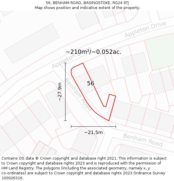 56, BENHAM ROAD, BASINGSTOKE, RG24 9TJ: Plot and title map