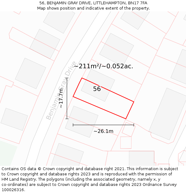56, BENJAMIN GRAY DRIVE, LITTLEHAMPTON, BN17 7FA: Plot and title map