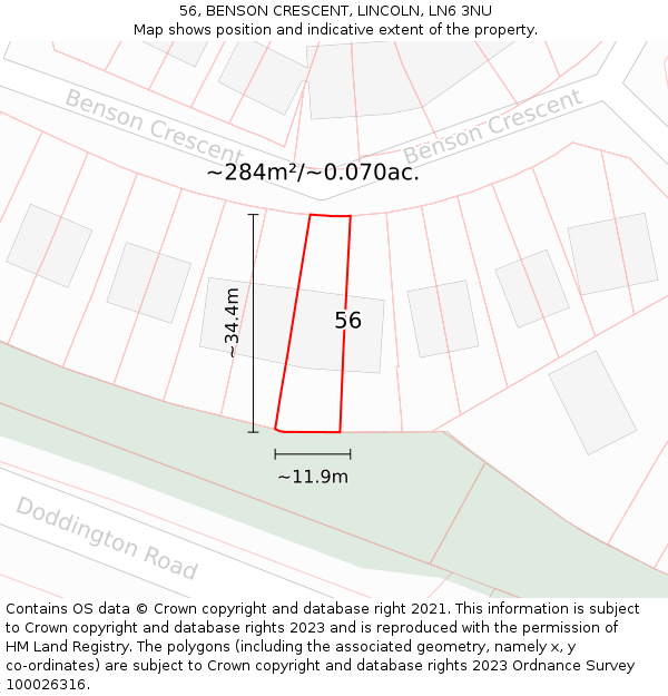 56, BENSON CRESCENT, LINCOLN, LN6 3NU: Plot and title map
