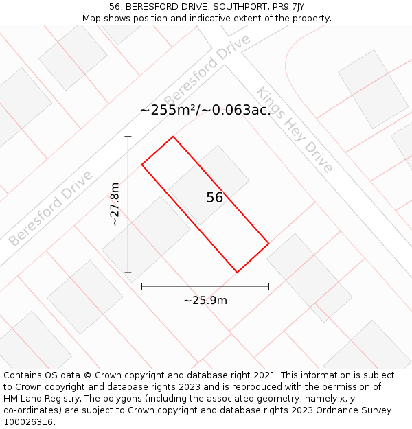 56, BERESFORD DRIVE, SOUTHPORT, PR9 7JY: Plot and title map