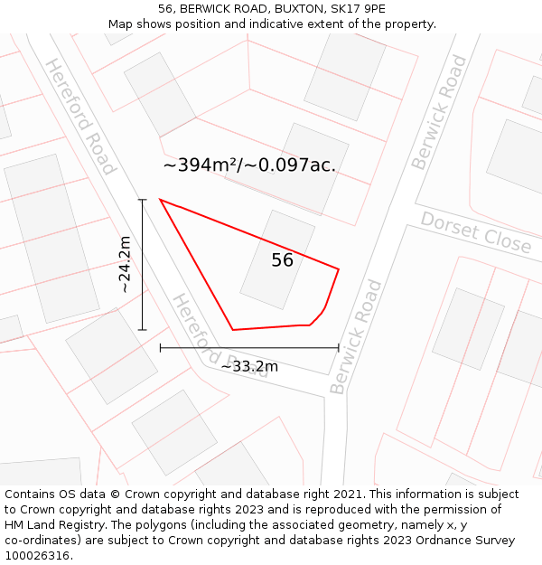 56, BERWICK ROAD, BUXTON, SK17 9PE: Plot and title map