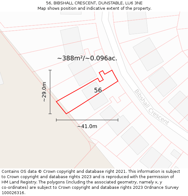 56, BIBSHALL CRESCENT, DUNSTABLE, LU6 3NE: Plot and title map