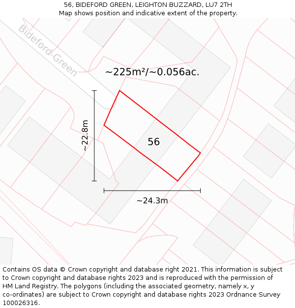 56, BIDEFORD GREEN, LEIGHTON BUZZARD, LU7 2TH: Plot and title map