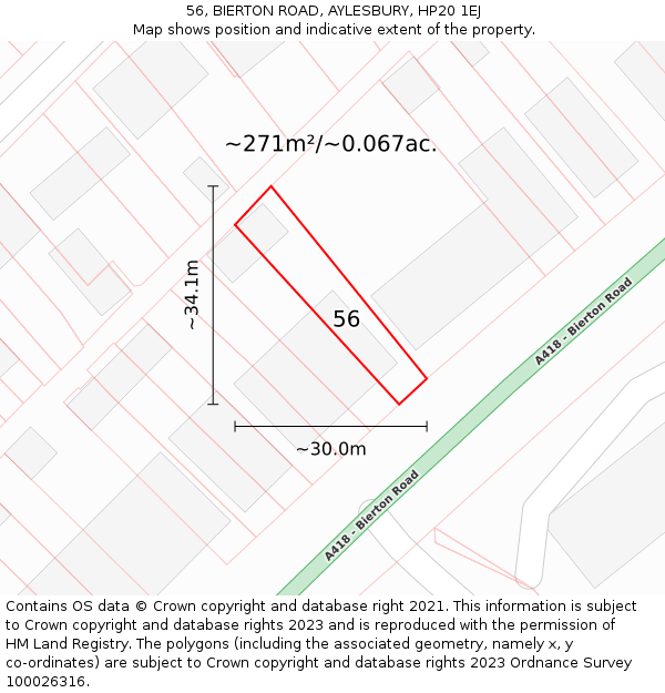 56, BIERTON ROAD, AYLESBURY, HP20 1EJ: Plot and title map