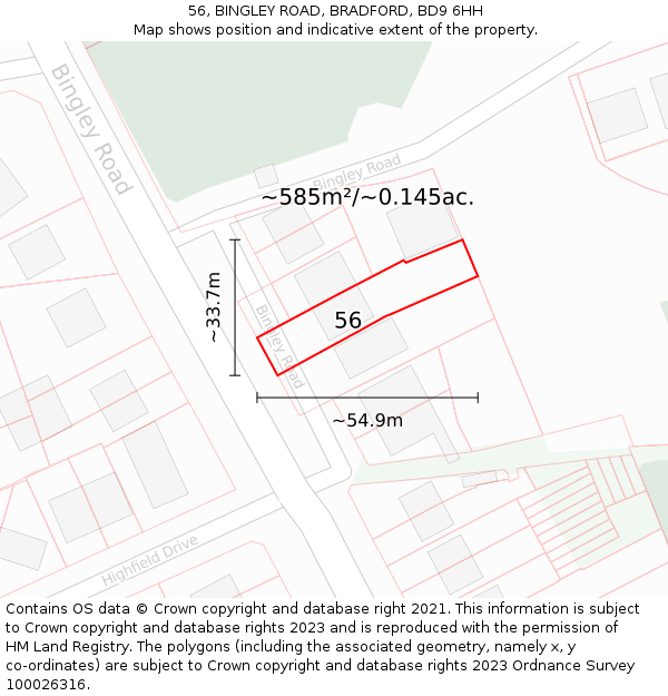 56, BINGLEY ROAD, BRADFORD, BD9 6HH: Plot and title map