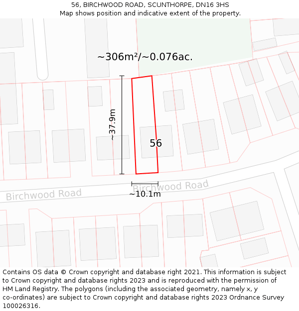 56, BIRCHWOOD ROAD, SCUNTHORPE, DN16 3HS: Plot and title map
