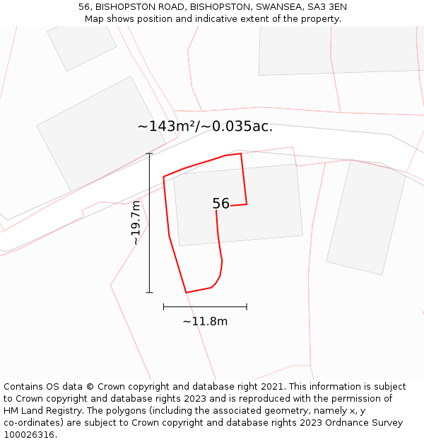 56, BISHOPSTON ROAD, BISHOPSTON, SWANSEA, SA3 3EN: Plot and title map