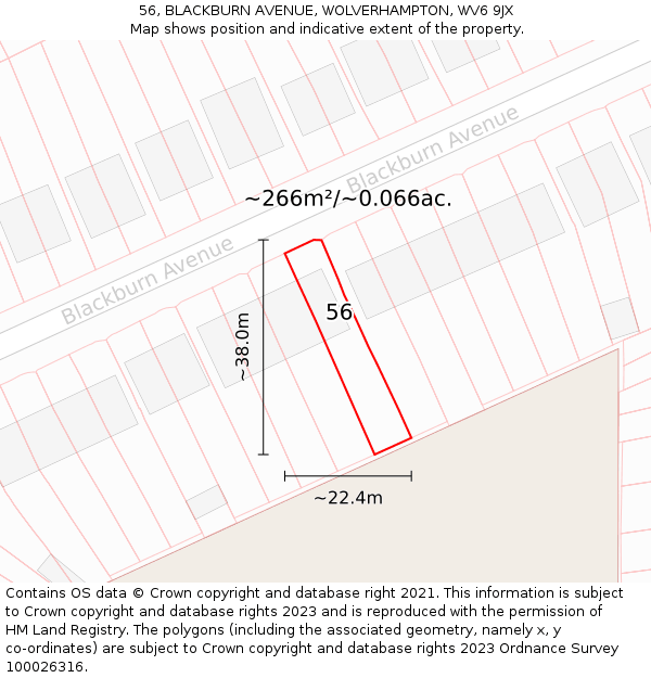 56, BLACKBURN AVENUE, WOLVERHAMPTON, WV6 9JX: Plot and title map