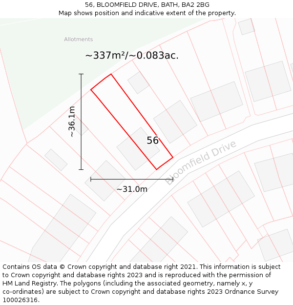56, BLOOMFIELD DRIVE, BATH, BA2 2BG: Plot and title map