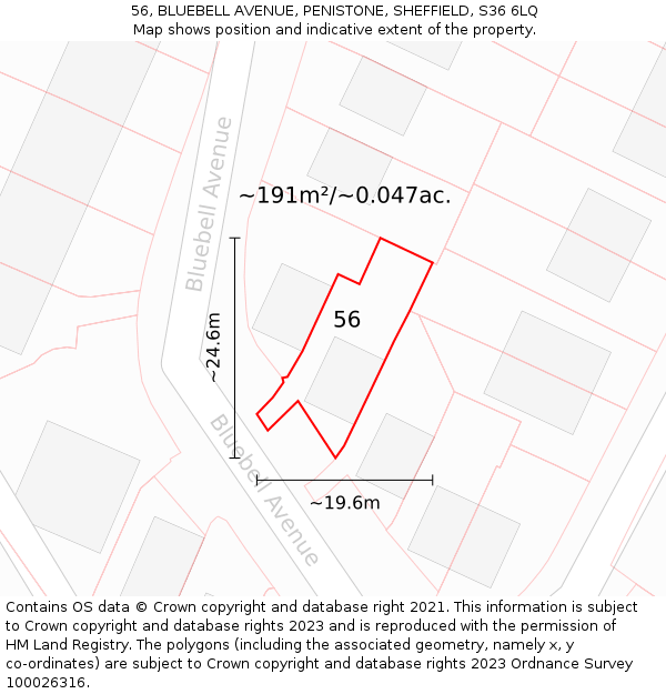 56, BLUEBELL AVENUE, PENISTONE, SHEFFIELD, S36 6LQ: Plot and title map