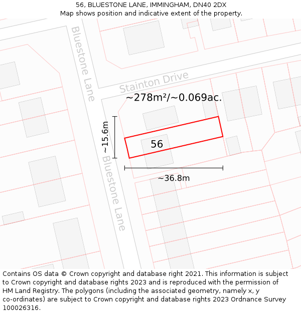 56, BLUESTONE LANE, IMMINGHAM, DN40 2DX: Plot and title map