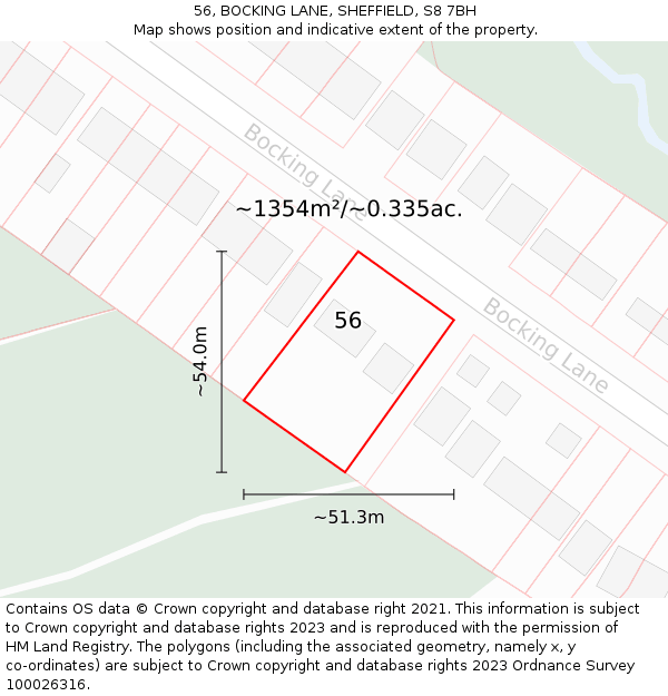56, BOCKING LANE, SHEFFIELD, S8 7BH: Plot and title map