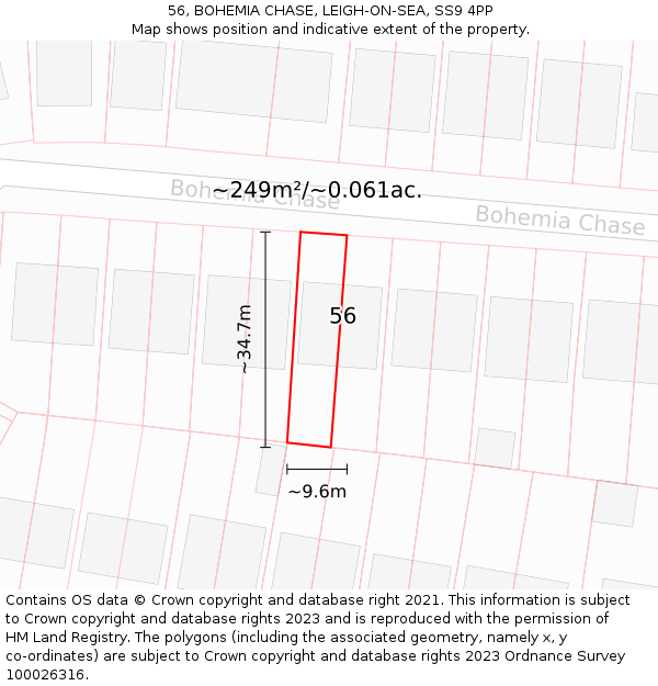 56, BOHEMIA CHASE, LEIGH-ON-SEA, SS9 4PP: Plot and title map