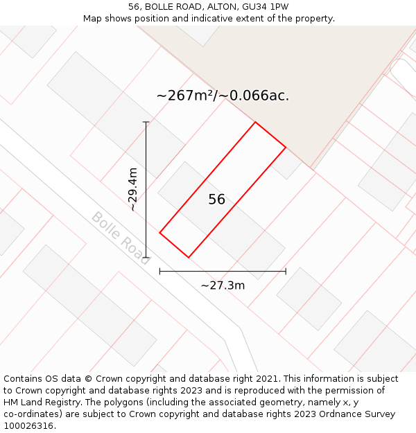 56, BOLLE ROAD, ALTON, GU34 1PW: Plot and title map