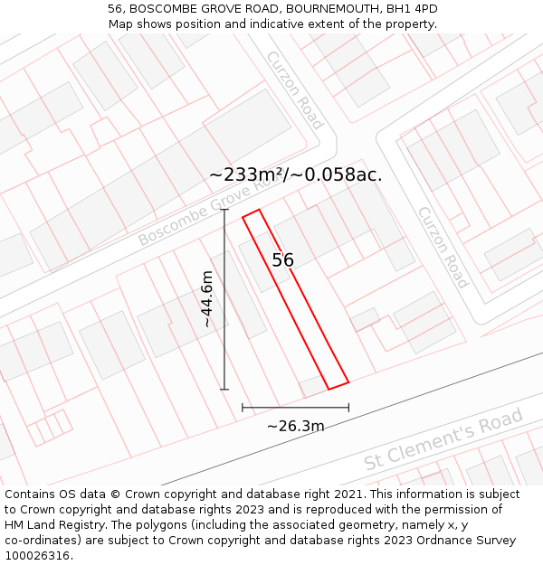 56, BOSCOMBE GROVE ROAD, BOURNEMOUTH, BH1 4PD: Plot and title map