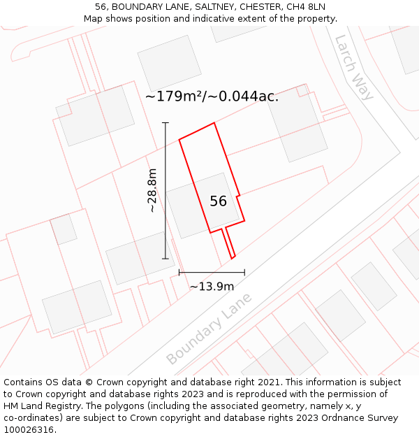 56, BOUNDARY LANE, SALTNEY, CHESTER, CH4 8LN: Plot and title map
