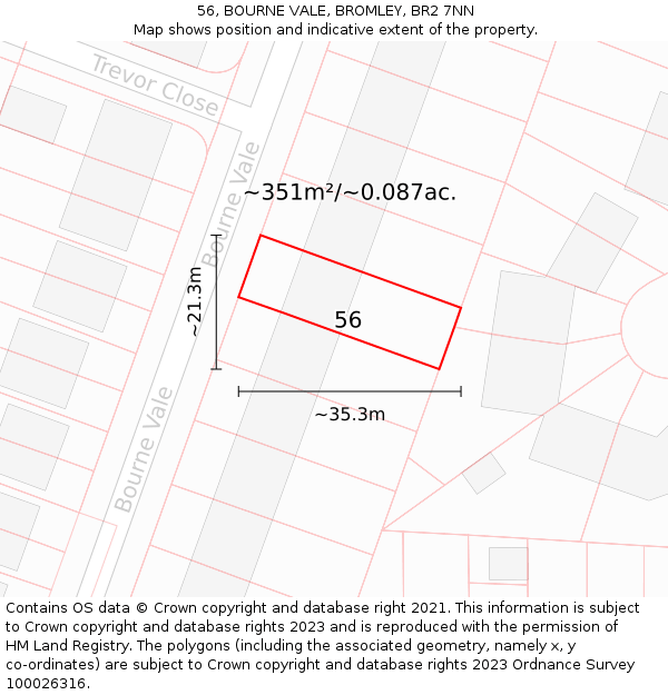 56, BOURNE VALE, BROMLEY, BR2 7NN: Plot and title map