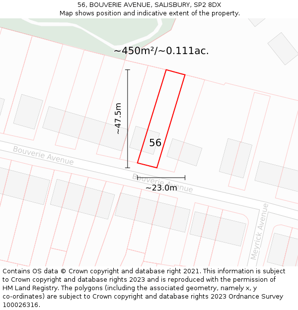 56, BOUVERIE AVENUE, SALISBURY, SP2 8DX: Plot and title map