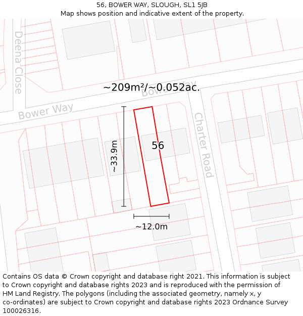 56, BOWER WAY, SLOUGH, SL1 5JB: Plot and title map