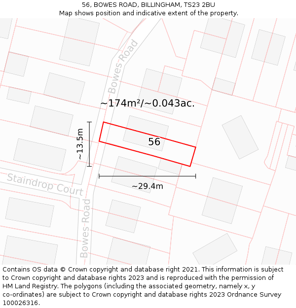 56, BOWES ROAD, BILLINGHAM, TS23 2BU: Plot and title map