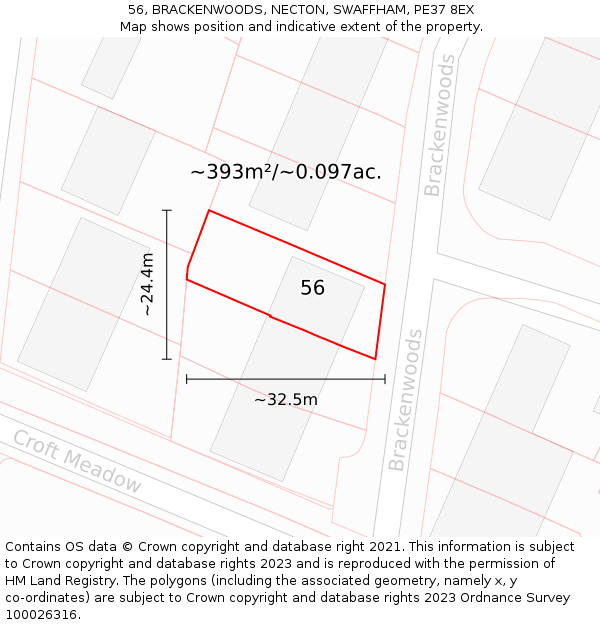 56, BRACKENWOODS, NECTON, SWAFFHAM, PE37 8EX: Plot and title map