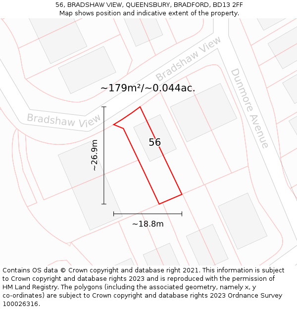 56, BRADSHAW VIEW, QUEENSBURY, BRADFORD, BD13 2FF: Plot and title map