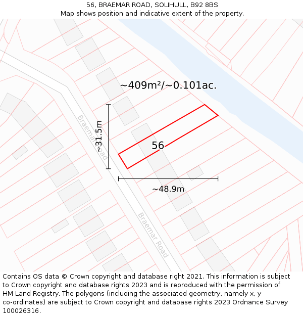 56, BRAEMAR ROAD, SOLIHULL, B92 8BS: Plot and title map