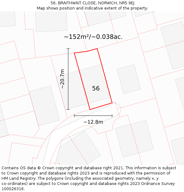 56, BRAITHWAIT CLOSE, NORWICH, NR5 9EJ: Plot and title map