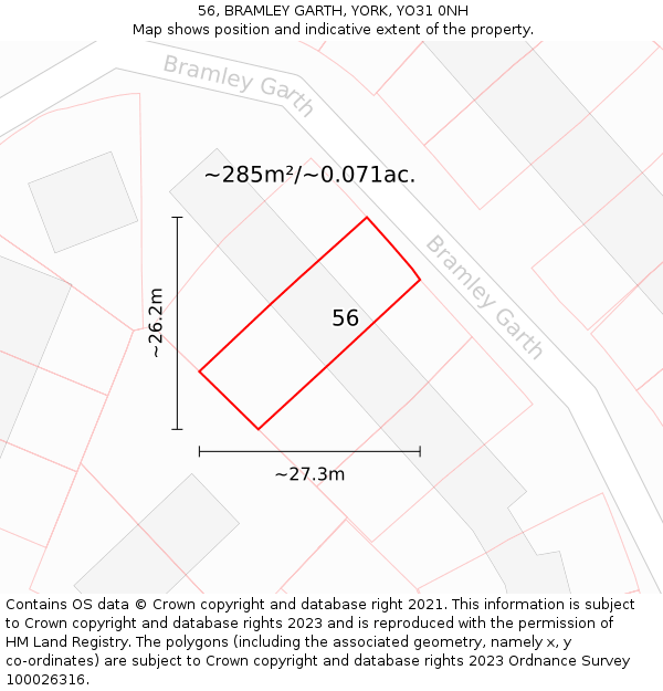 56, BRAMLEY GARTH, YORK, YO31 0NH: Plot and title map