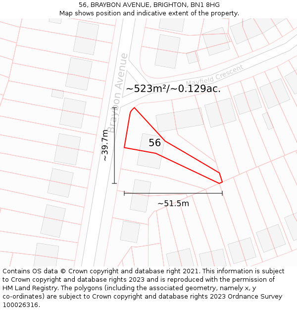 56, BRAYBON AVENUE, BRIGHTON, BN1 8HG: Plot and title map