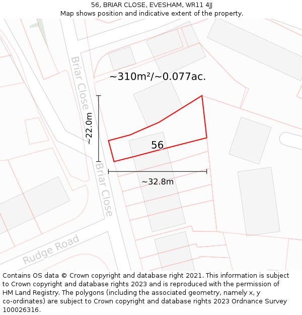 56, BRIAR CLOSE, EVESHAM, WR11 4JJ: Plot and title map