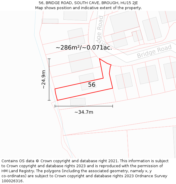 56, BRIDGE ROAD, SOUTH CAVE, BROUGH, HU15 2JE: Plot and title map