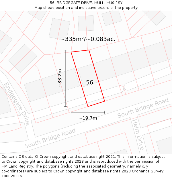 56, BRIDGEGATE DRIVE, HULL, HU9 1SY: Plot and title map