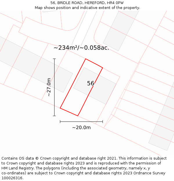 56, BRIDLE ROAD, HEREFORD, HR4 0PW: Plot and title map
