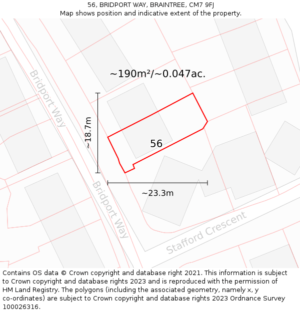 56, BRIDPORT WAY, BRAINTREE, CM7 9FJ: Plot and title map