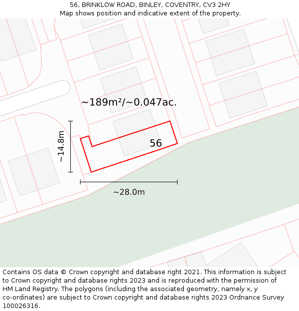 56, BRINKLOW ROAD, BINLEY, COVENTRY, CV3 2HY: Plot and title map