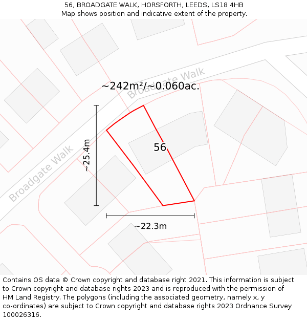 56, BROADGATE WALK, HORSFORTH, LEEDS, LS18 4HB: Plot and title map