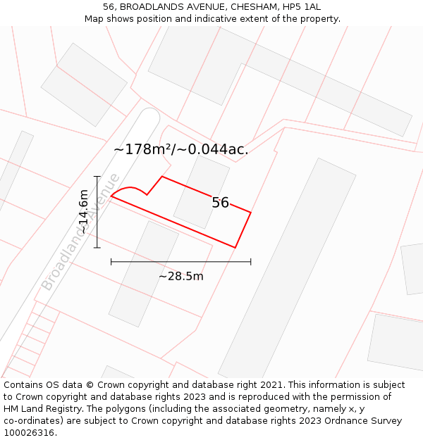 56, BROADLANDS AVENUE, CHESHAM, HP5 1AL: Plot and title map