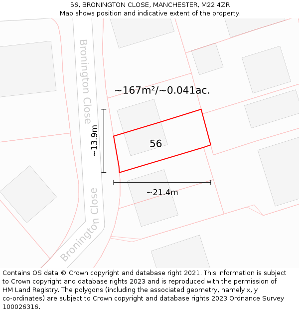 56, BRONINGTON CLOSE, MANCHESTER, M22 4ZR: Plot and title map