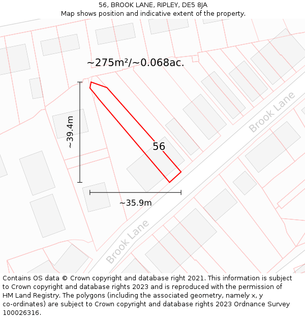 56, BROOK LANE, RIPLEY, DE5 8JA: Plot and title map