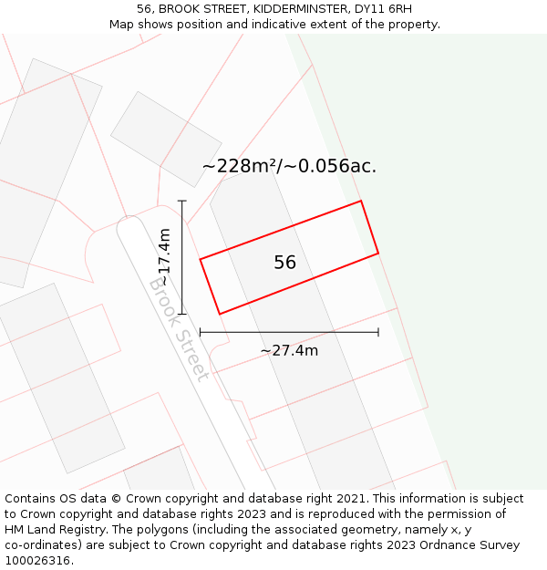 56, BROOK STREET, KIDDERMINSTER, DY11 6RH: Plot and title map