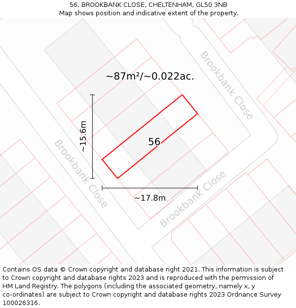 56, BROOKBANK CLOSE, CHELTENHAM, GL50 3NB: Plot and title map